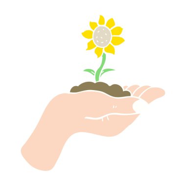 düz renk illüstrasyon ellerimde büyüyen çiçek