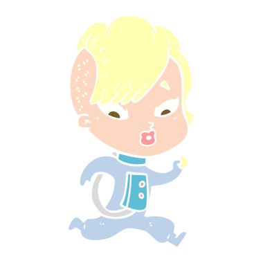 düz renk stil çizgi film kız şaşırttı