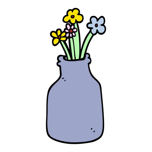 Hand Dras Doodle Stil Tecknad Blommor Vas — Stock vektor