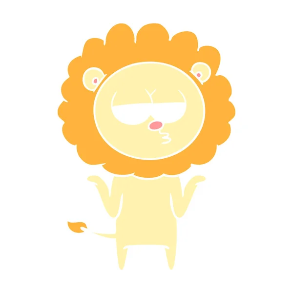 Flat Color Style Cartoon Bored Lion — Stock Vector