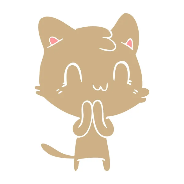 Płaski Kolor Stylu Cartoon Szczęśliwy Kot — Wektor stockowy