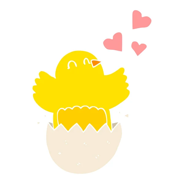 逗人喜爱的孵化小鸡扁平颜色风格动画片 — 图库矢量图片