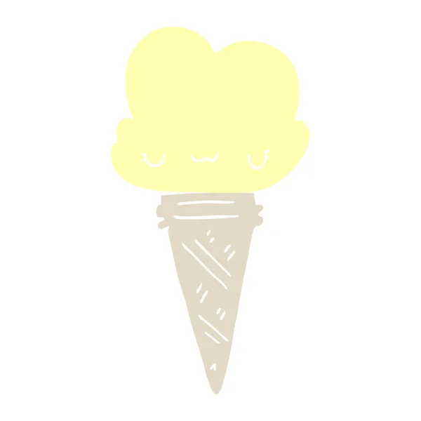 Crème Glacée Dessin Animé Plat Style Couleur Avec Visage — Image vectorielle
