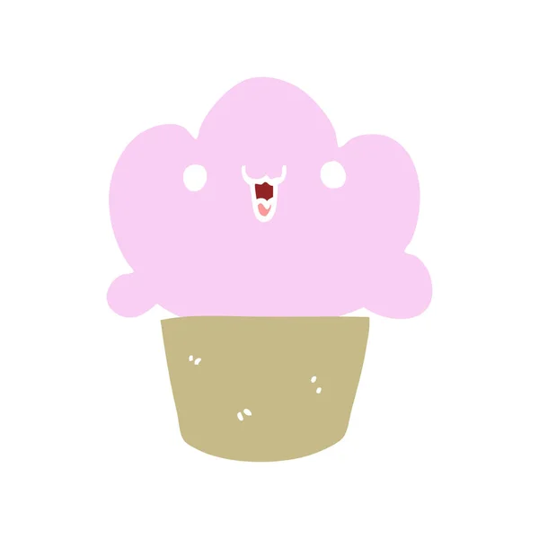 Estilo Color Plano Cupcake Dibujos Animados Con Cara — Vector de stock