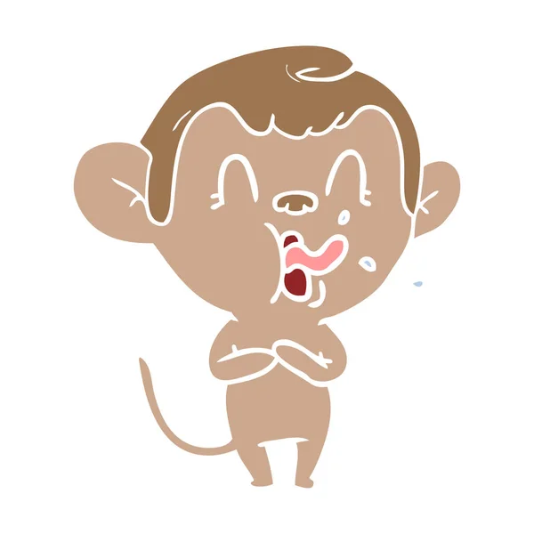 Macaco Desenho Animado Estilo Cor Plana Louco —  Vetores de Stock