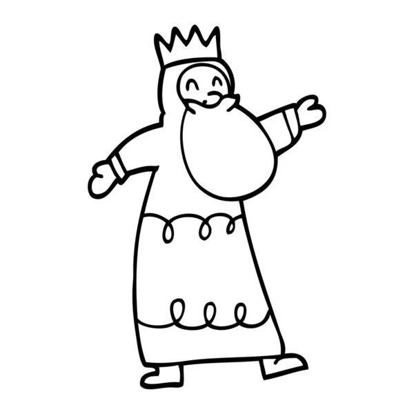 Line Drawing Cartoon Wise King — Stock Vector