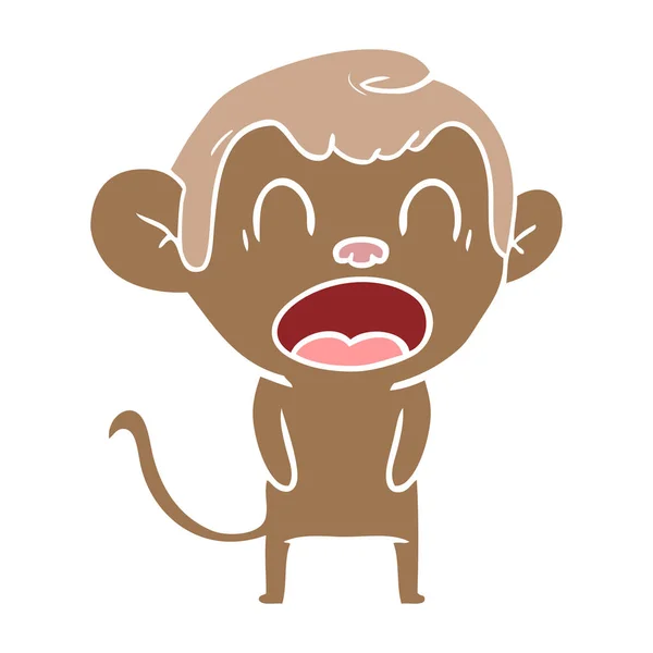 Sbadigliare Scimmia Cartone Animato Stile Colore Piatto — Vettoriale Stock