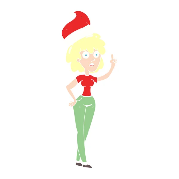 Illustration Couleur Plate Femme Portant Chapeau Père Noël — Image vectorielle
