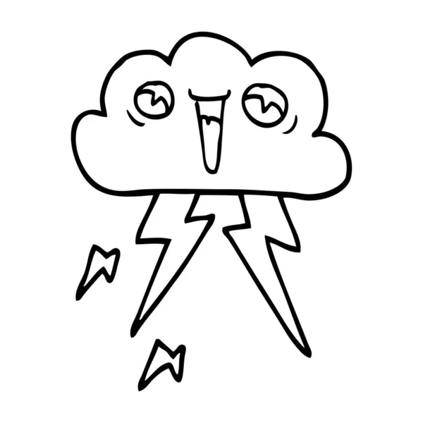Linha Desenho Cartoon Relâmpago Nuvem — Vetor de Stock