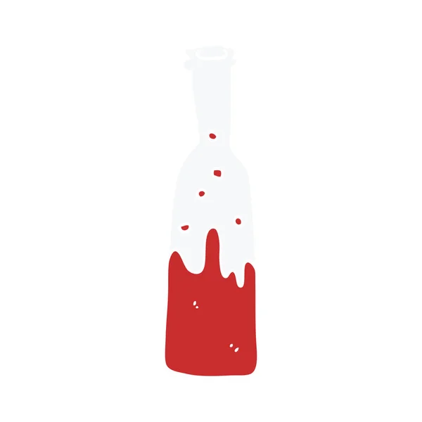 Botella Garabato Dibujos Animados Con Vino Desbordante — Vector de stock