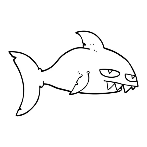 Line Drawing Cartoon Deadly Shark — Stock Vector
