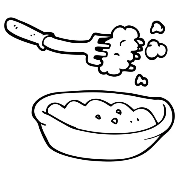 Line Drawing Cartoon Bowl Food — Stock Vector