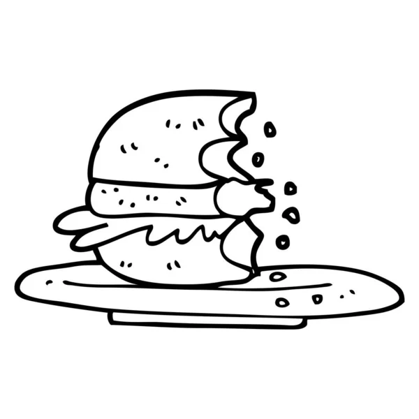 Černobílá Karikatura Půl Jedl Hamburger — Stockový vektor