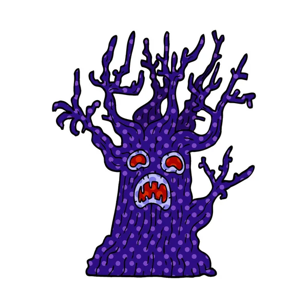 Desenho Animado Doodle Árvore Assustadora —  Vetores de Stock