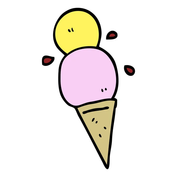 Dessin Main Doodle Style Dessin Animé Cône Crème Glacée — Image vectorielle