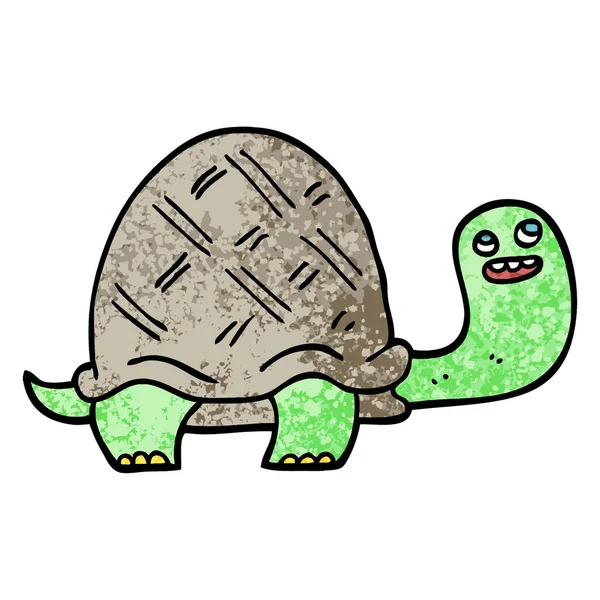 Grunge Textured Illustration Cartoon Happy Turtle — стоковый вектор