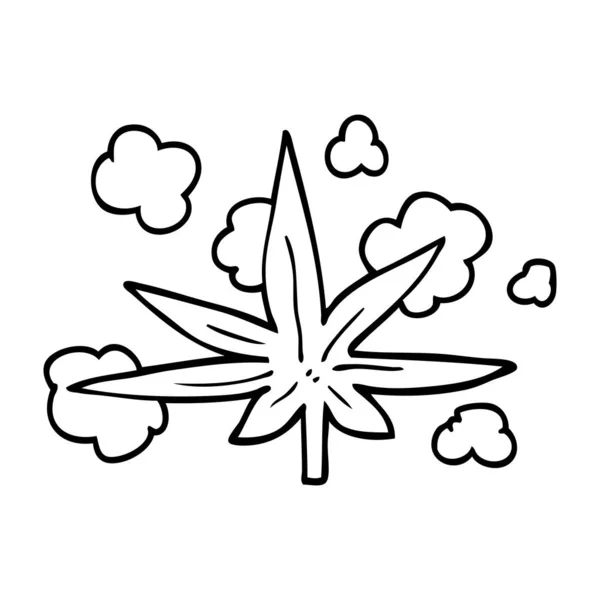 Linea Disegno Fumetto Foglia Marijuana — Vettoriale Stock