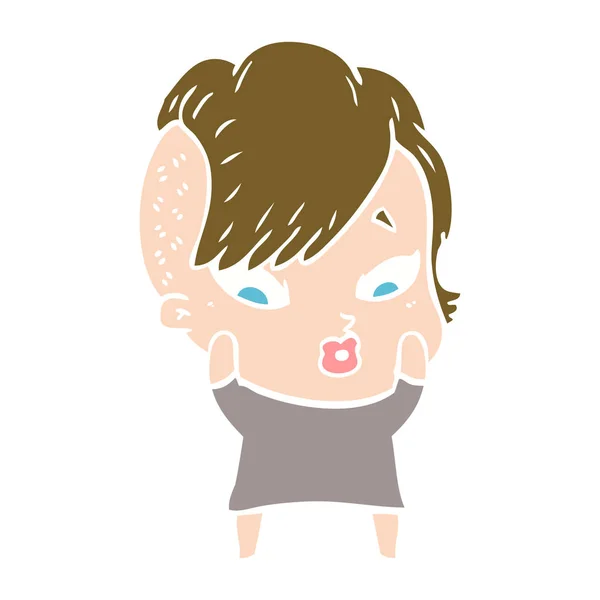 Flat Color Style Cartoon Surprised Girl — Stock Vector