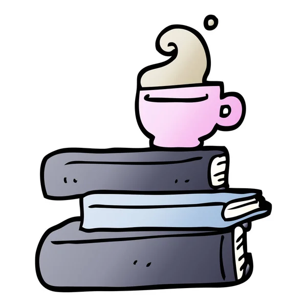 Vector Gradient Illustration Cartoon Books Cup Coffee — Stock Vector