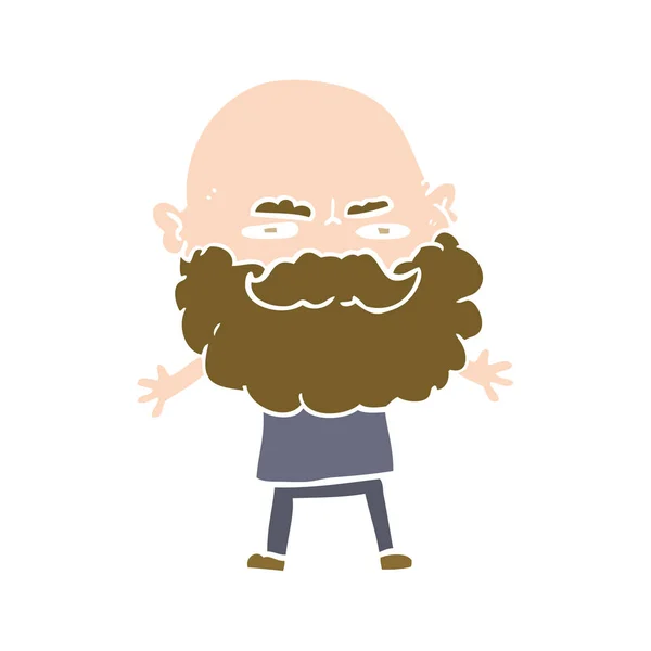 Flat Color Style Cartoon Man Beard Frowning — Stock Vector