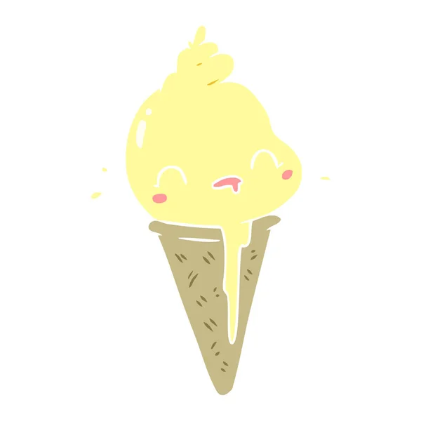 Cute Flat Color Style Cartoon Ice Cream — Stock Vector