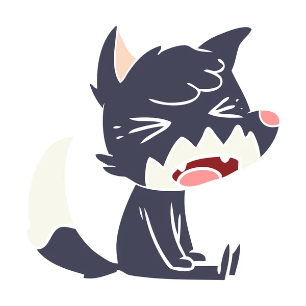 愤怒的扁平颜色风格动画片狐狸坐在 — 图库矢量图片