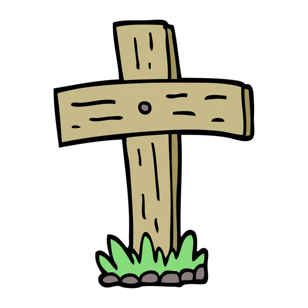 Dibujado Mano Garabato Estilo Caricatura Cementerio Cruz — Vector de stock
