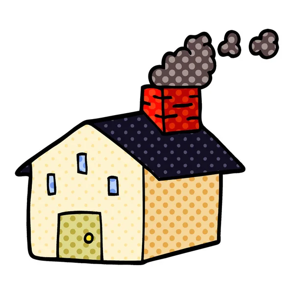 Cartoon Doodle House Smoking Chimney — Stock Vector