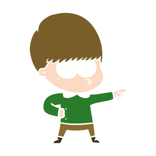 Nervous Flat Color Style Cartoon Boy Pointing — Stock Vector