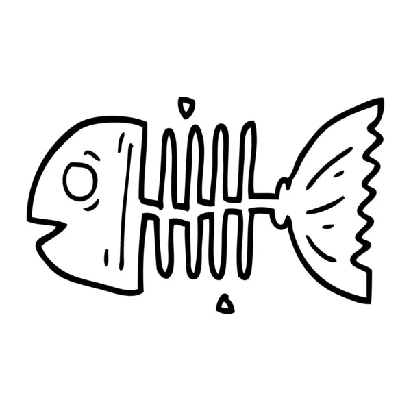 Línea Dibujo Dibujos Animados Huesos Pescado — Vector de stock