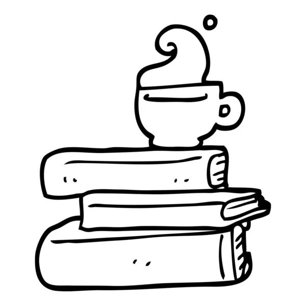 Livros Desenhos Animados Preto Branco Xícara Café — Vetor de Stock