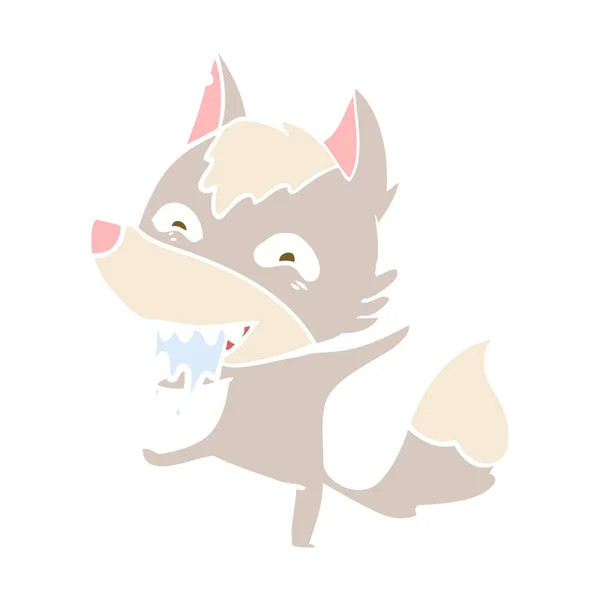 Flache Farbe Stil Cartoon Hungriger Wolf — Stockvektor