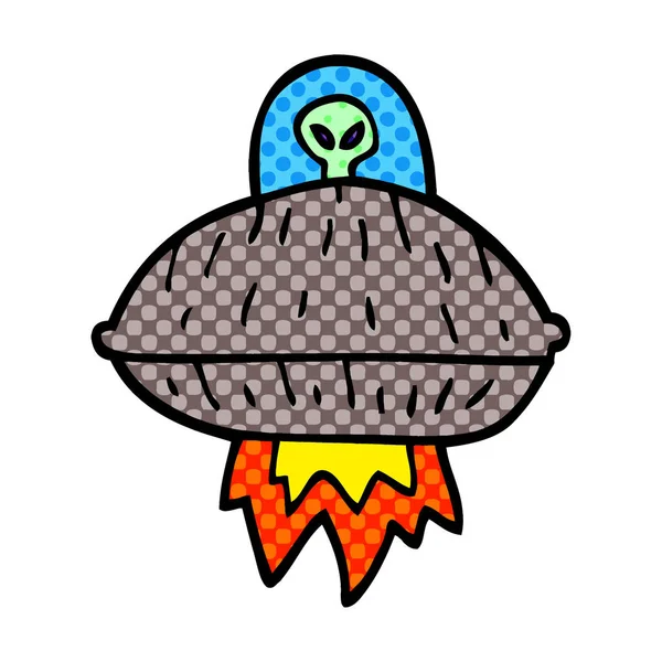 Cartoon Doodle Alien Ruimteschip — Stockvector