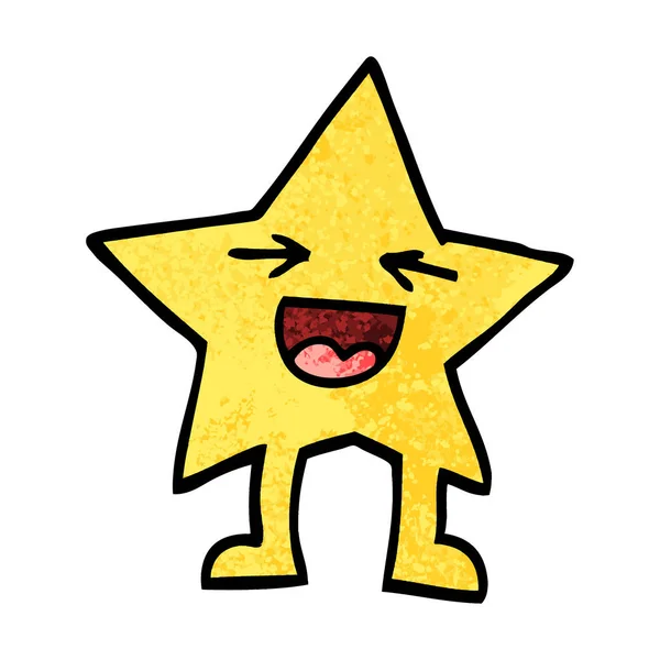 Grunge Texturizado Ilustración Dibujos Animados Riendo Personaje Estrella — Vector de stock