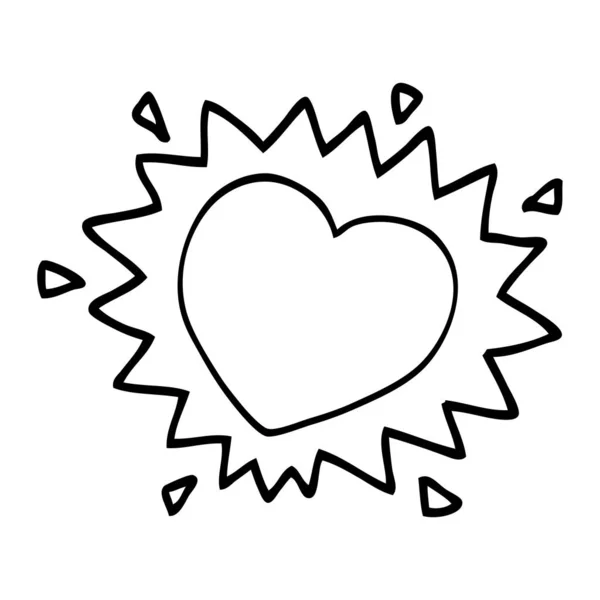 Line Drawing Cartoon Flaming Heart — Stock Vector