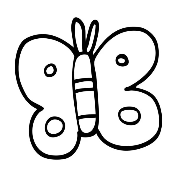 Línea Dibujo Dibujos Animados Mariposa — Vector de stock