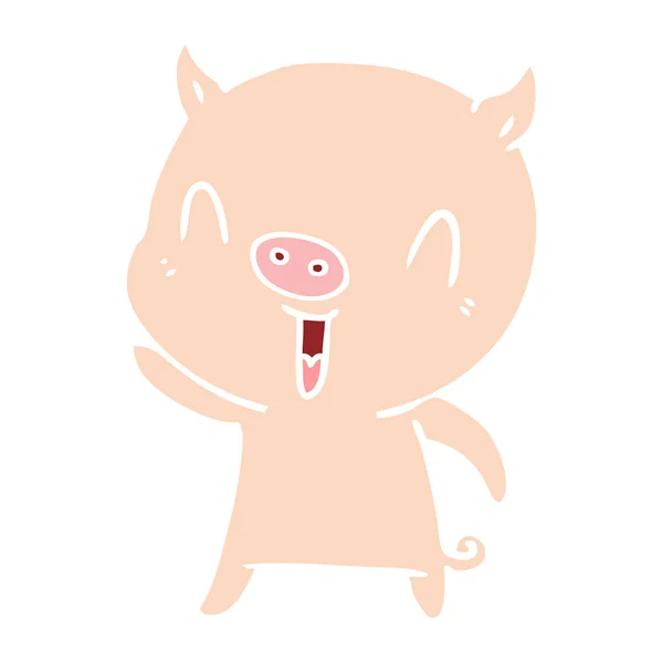 Happy Flat Color Style Cartoon Pig — Stock Vector