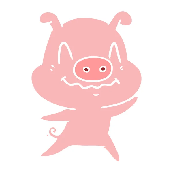 紧张的扁平颜色风格动画片猪 — 图库矢量图片