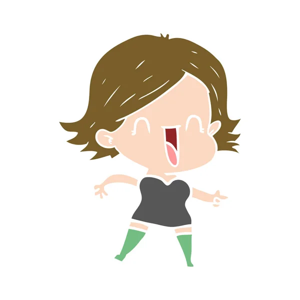 Flat Color Style Cartoon Laughing Woman Pointing — Stock Vector