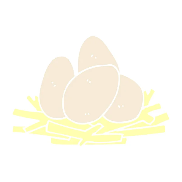 Flat Color Style Cartoon Eggs Nest — Stock Vector