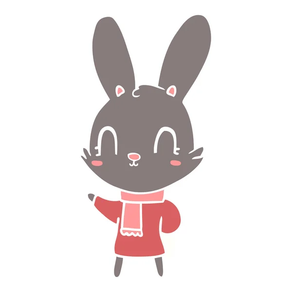 Niedliche Flache Farbe Stil Karikatur Kaninchen Tragen Kleidung — Stockvektor