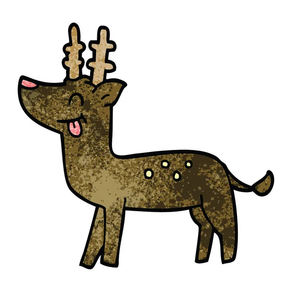 Cartone Animato Doodle Cervo Felice — Vettoriale Stock