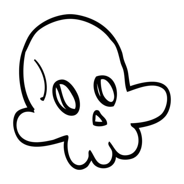 Línea Dibujo Dibujos Animados Halloween Cráneo — Vector de stock