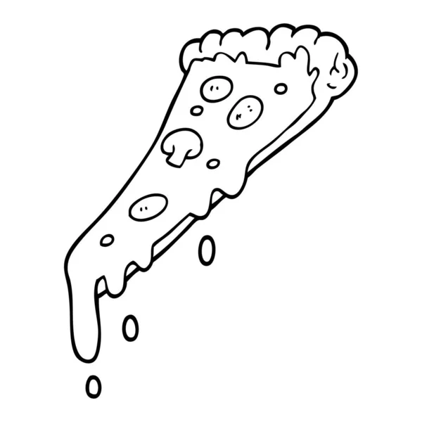 Línea Dibujo Dibujos Animados Pizza Rebanada — Vector de stock