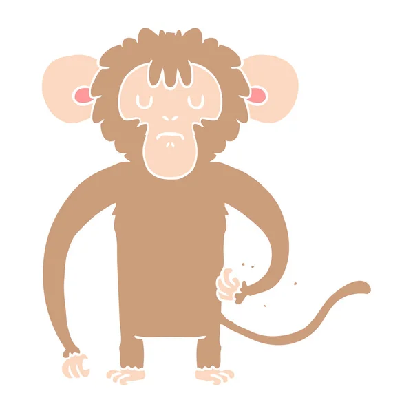 Estilo Cor Plana Desenho Animado Macaco Coçar — Vetor de Stock