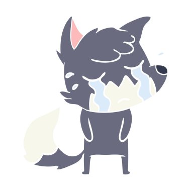 Fox düz renk stil çizgi film ağlıyor