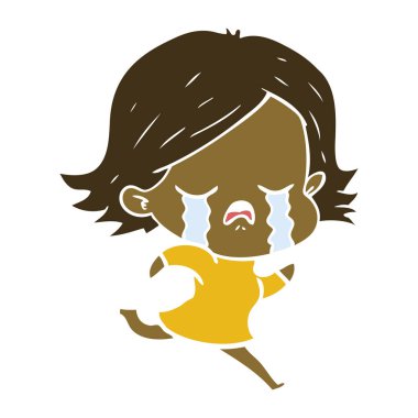 düz renk tarzı çizgi film kız iken çalışan ağlıyor