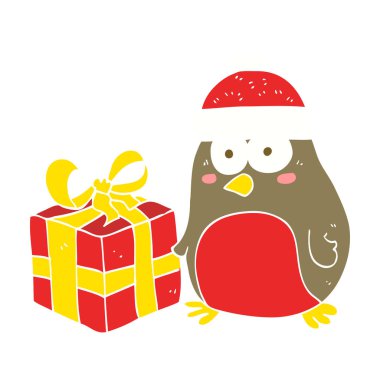 Noel robin düz renkli çizimi