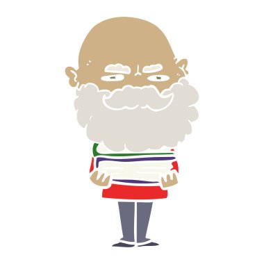 düz renk tarzı çizgi film adam sakal çatık ile