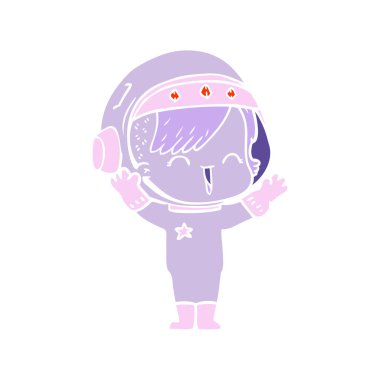 düz renk tarzı çizgi film gülen astronot kız 